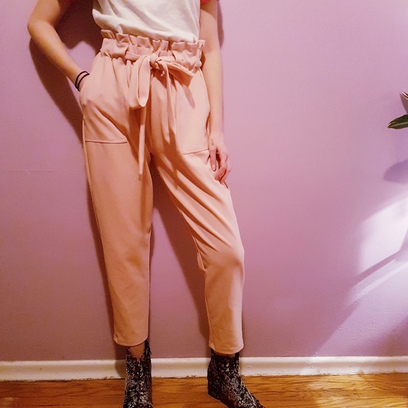 Streetwear Society Pants - Pink High Waist Paperbag Pants